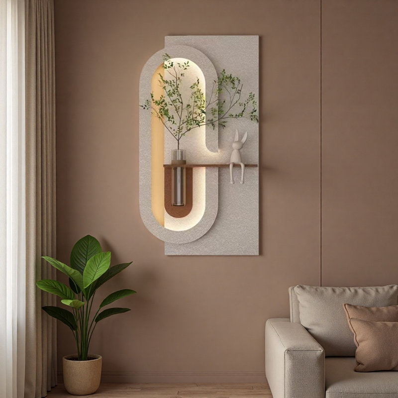Art mural 3D en grès avec pot de fleurs hydroponique - décoration de vestibule / salon, H 62,99 po x l 31,5 po