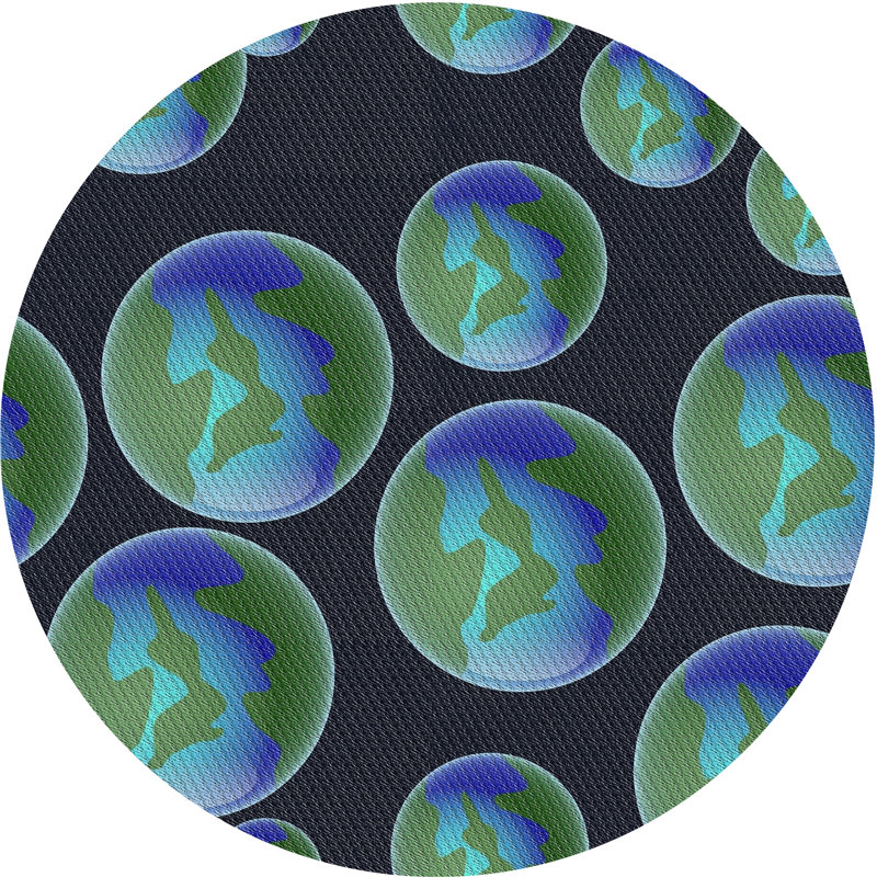 Tapis bleu/mauve à motifs, Rond 4 pi