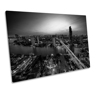 Bangkok City Skyline Thailand B&W - Wrapped Canvas Print