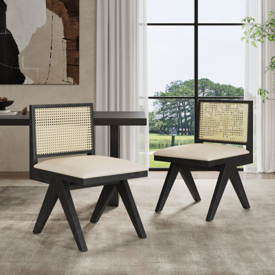 Chaises de salle à manger rembourrées Dejong avec structure en bois d'hévéa et dossier en rotin