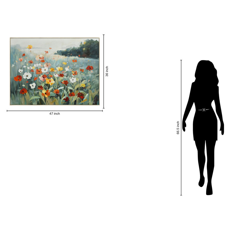 Art mural sur toile Poppy Fields - 36 po x 47 po - Cadre doré champagne