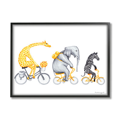 " Savanna Animals Riding Bikes Bicycles Yellow Accent " by Amelie Legault