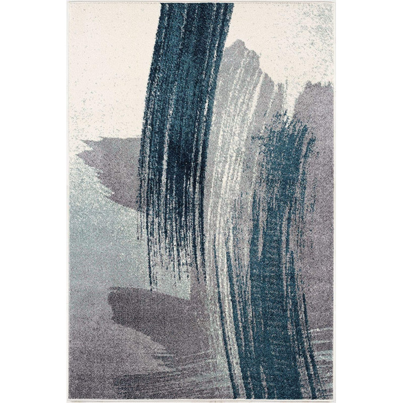Tapis blanc et bleu à motif abstrait 5 pi x 8 pi Mcconatha, Rectangle 4 pi x 6 pi