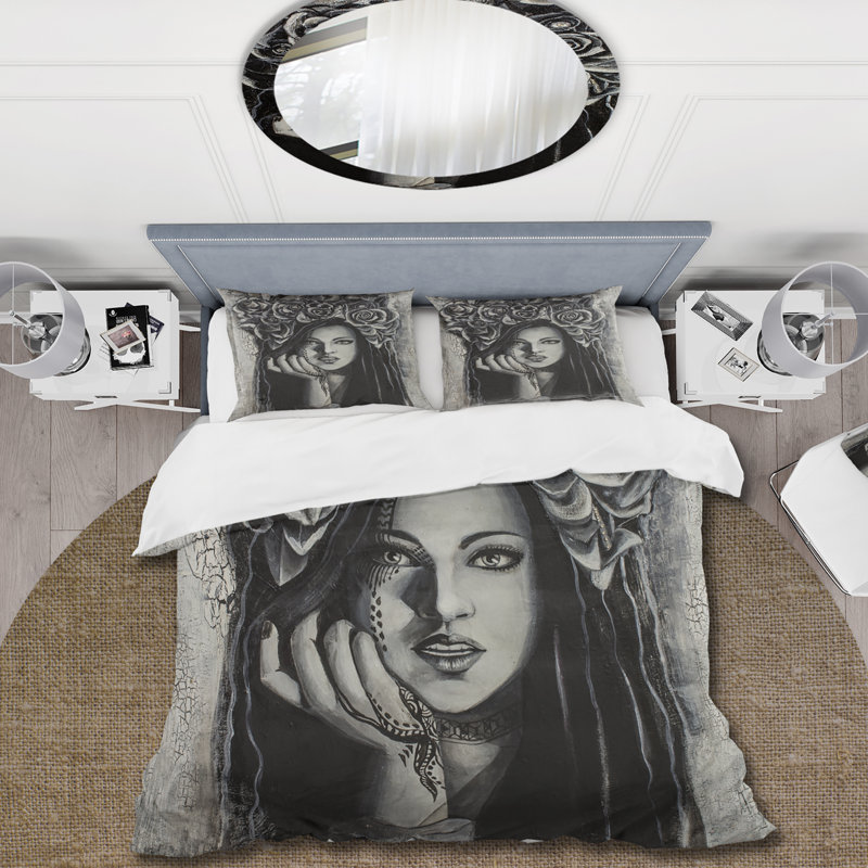 Portrait Of A Young Lady With Flowers III - Modern Duvet Cover Set - Microfiber Polyester, King Duvet Cover + 2 King Shams