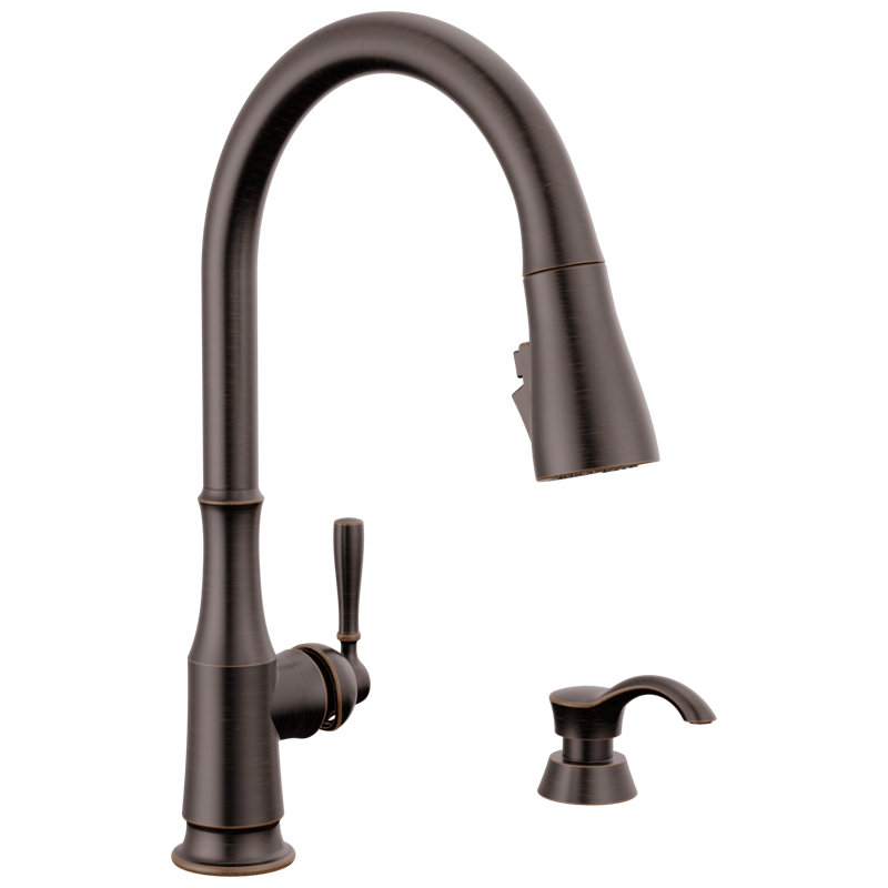 Capertee Oil Rubbed Bronze Kitchen Faucet with Pull Down Sprayer and Soap Dispenser, Modern Single Hole Kitchen Sink Faucet, Single Handle, Venetian Bronze