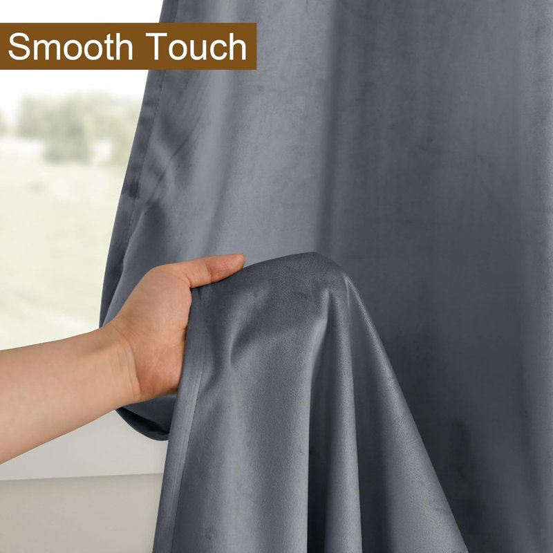 Velvet Curtains 96 Inches With Tiebacks - Elegant Room Darkening Bundleable Grommet Window Curtains Neutral Style Window Dressing For Bedroom/Living Room, W52 X L96, 2 Panels