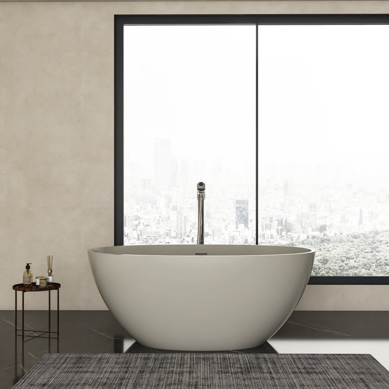 x 30.7'' Freestanding Soaking Solid Surface Bathtub, Beige mat