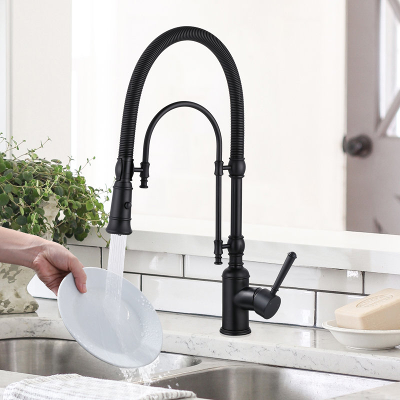 Pull Out Gooseneck High-Arc Kitchen Faucet, Matte Black
