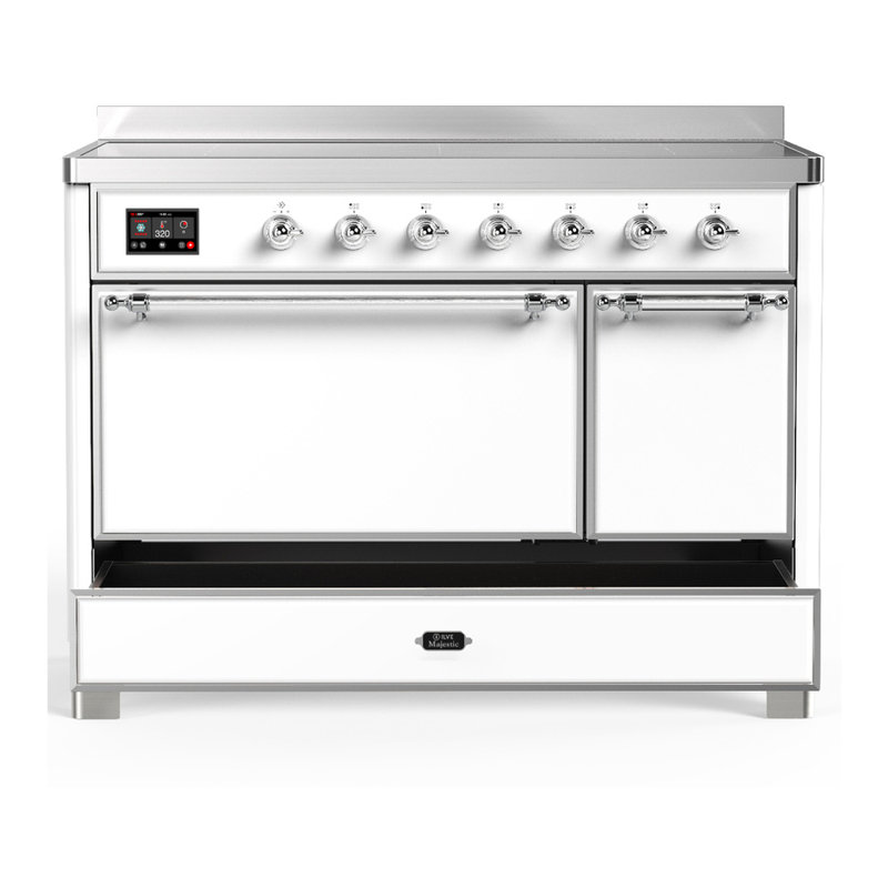 Majestic III Series 48 Inch Induction Range with 6 Induction Elements in Antique White (Chrome Trim), Chrome, White