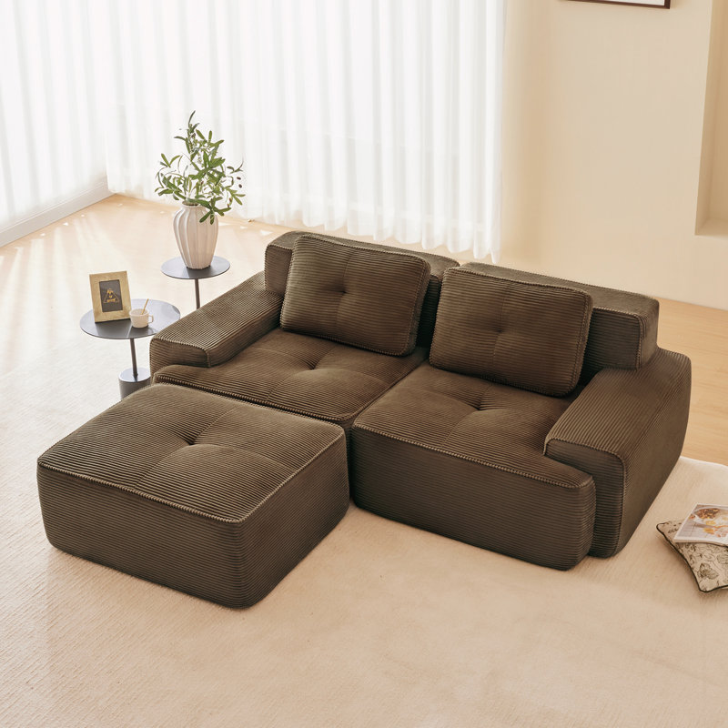 Canapé modulaire moderne en L pour salon, L 80,3 po, Velours côtelé brun