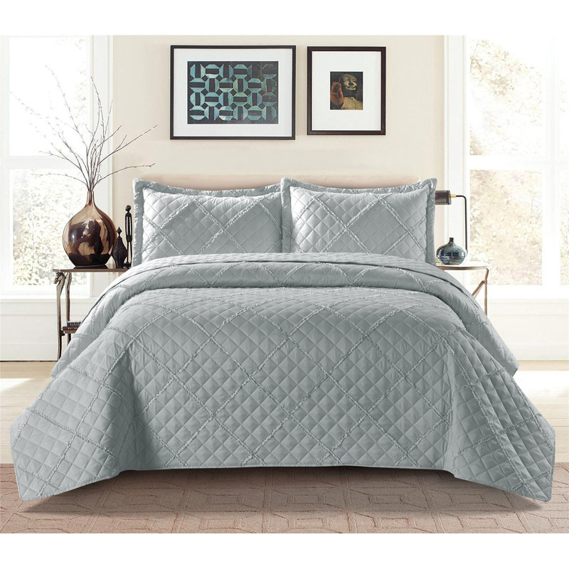 Geometric Shapes Bedspread with Pillowcases, Grey, 185 x 240 cm Bedspread  - 2 Pillowcases