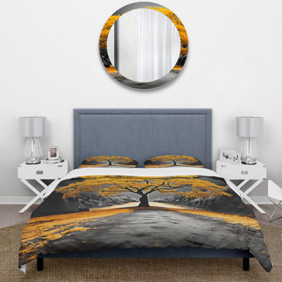 Ensemble de housse de couette jaune et gris Harmony Tree - Paysages - Microfibre polyester