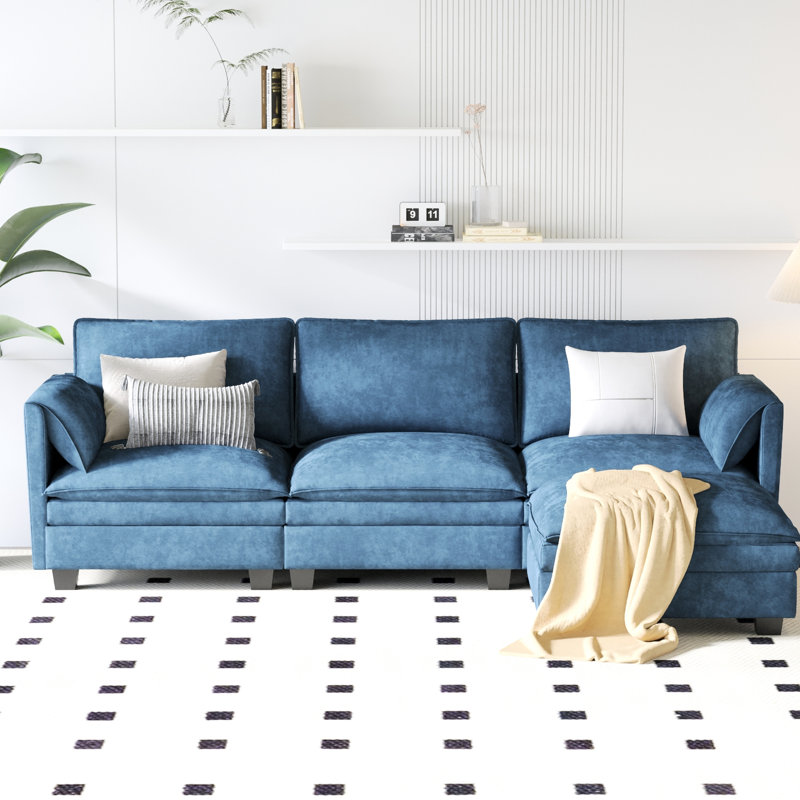 Canapé 107,8 po à 4 places avec structure, coussins en mousse haute densité, tissu respirant pour la peau, poche mobile et latérale pour le bureau personnel