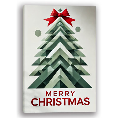 Arbre de Noël vert en couches avec un arc rouge sur toile tendue