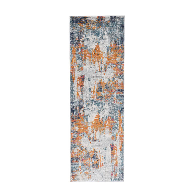 Blue and Orange Synthetic Bohemian Runner Rug 2 ft 7 in x 8 ft