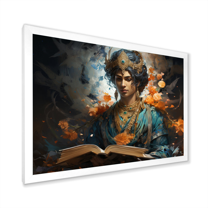 Art de l'hindouisme - Bhagavad Gitas I - impression, Cadre simple blanc, H 30 po x l 40 po x P 1,5 po