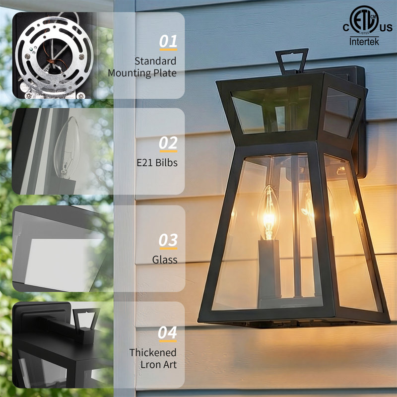 Square Horn Outdoor Wall Lights,14 Inch, E12, Sand Black