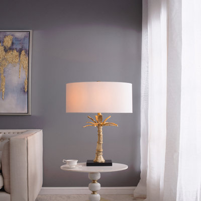 D16x31" Leaf Lamp With Marble Base, Gold