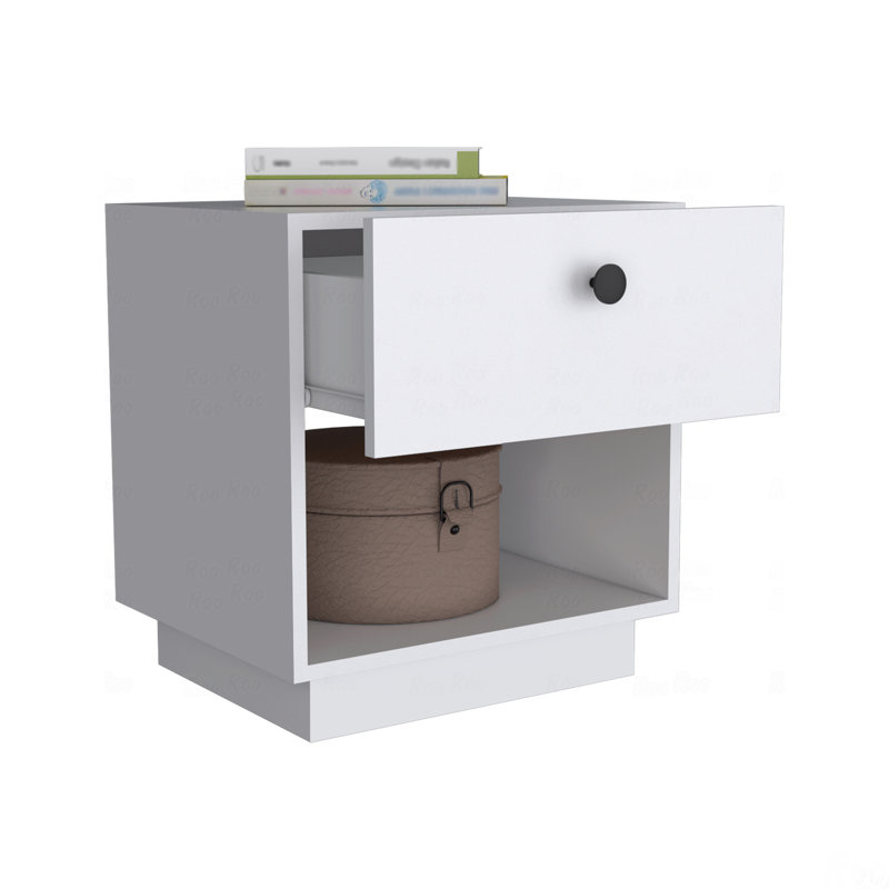 Paris 1 Drawer Nightstand, End Table, Side Table Open Lower Shelf -In White, White