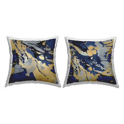 Stupell Industries Blue Glam Marbled Forms 2 Piece Outdoor Printed Pillow Set by Danielle Carson