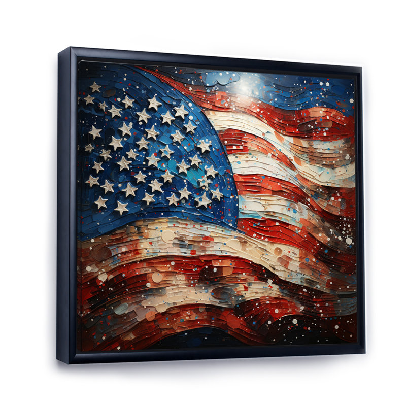 Drapeau américain drapeau IV - drapeau États-Unis, art mural, H 24 po x l 24 po x P 1 po, Cadre flottant noir