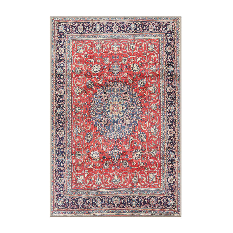 Tapis traditionnel rouge / bleu Giang, Rectangle 4 pi x 6 pi