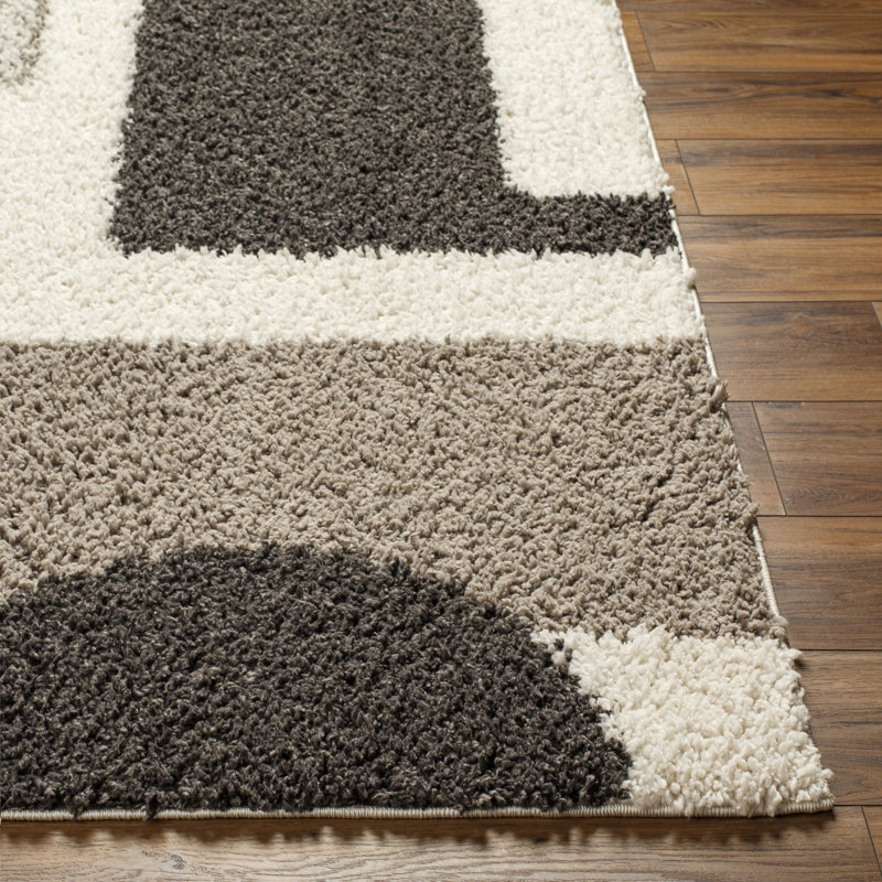 Rectangle Hrusto Machine Woven Polyester Area Rug in Gray/White, Rectangle 5'3" x 7'