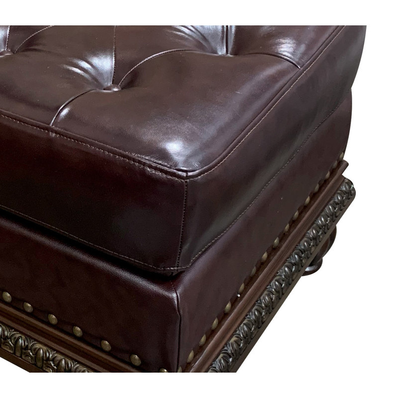 Cawthon Transitional 26" W Tufted Rectangle Ottoman in Espresso and Cherry