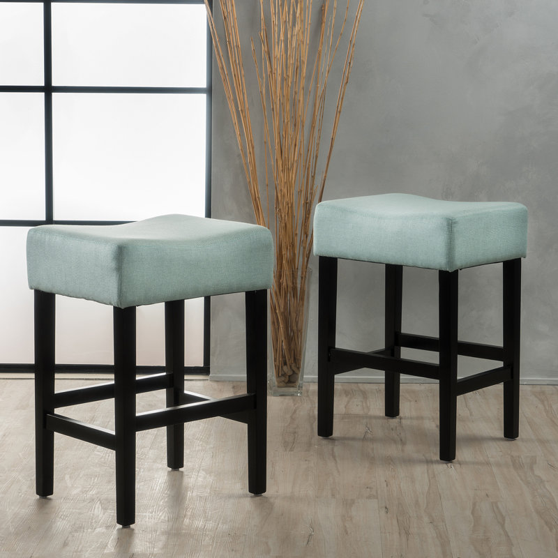 Set of 2, 26.75" Backless Leather Counter Height Barstool, Light Blue