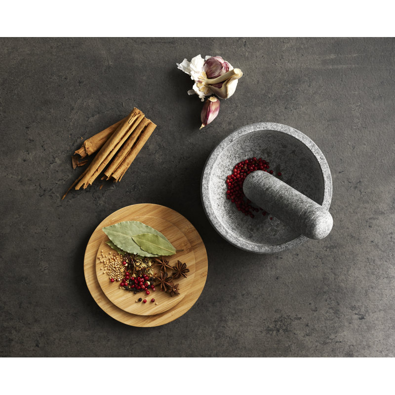 Bamboo and Granite No Power Source Required / Manual Mortar and Pestle Set