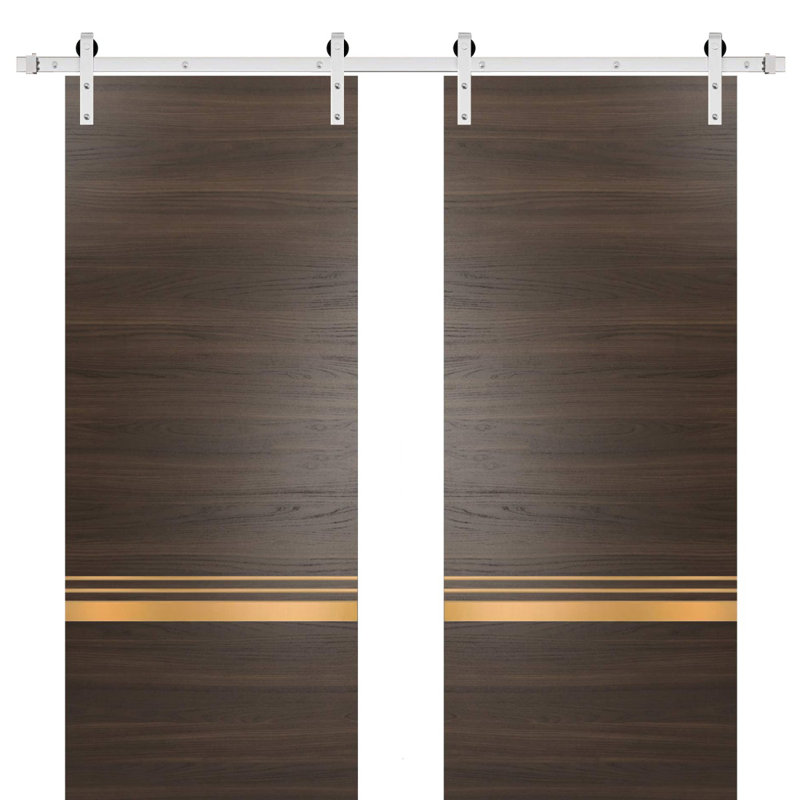Porte de grange en bois manufacturé massif 2010, Frêne chocolat, 84 po x 96 po