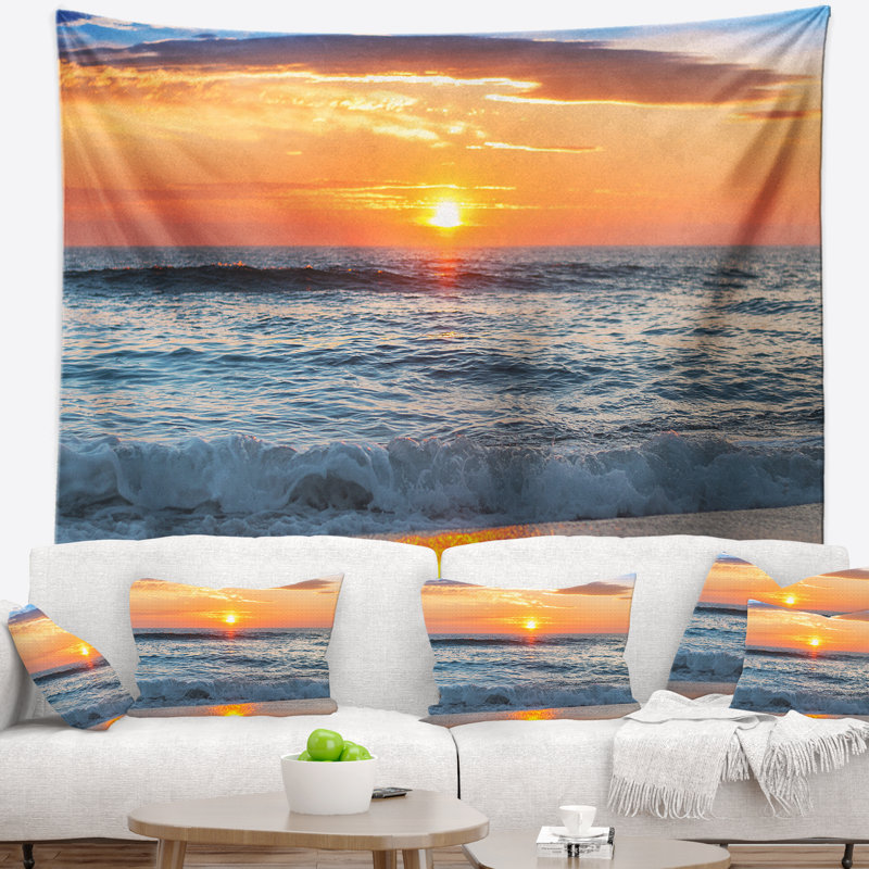 Tapisserie de magnifique soleil de plage sur le dessus d’horizon, H 32 po x l 39 po
