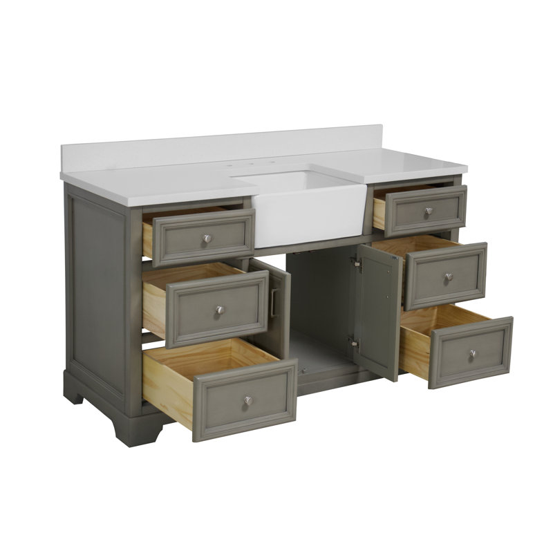 Ensemble de meuble-lavabo simple 60 po Emiliano, Gris patiné, Quartz