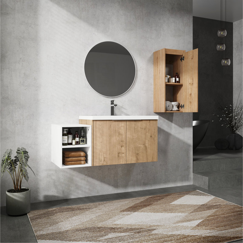 Meuble-lavabo mural 42 po avec lavabo et armoire latérale, portes à fermeture douce 42 po