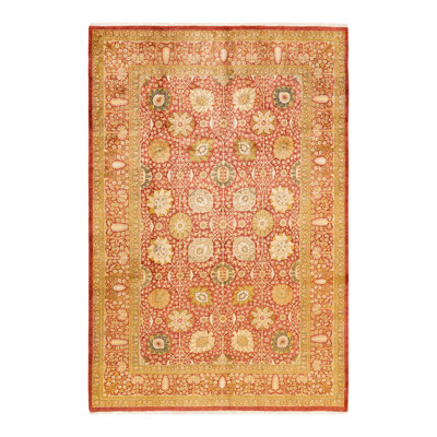 Tapis unique noué à la main Sharonica - orange, 6 pi 1 po x 9 pi 0 po