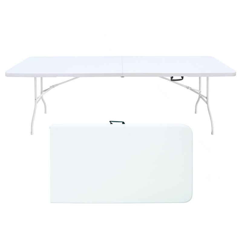 Table pliante 8 pi, table en plastique portative pour le camping, pique-niques, fêtes, table pliable à haut poids de charge blanche