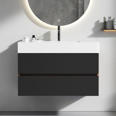 Meuble-lavabo Grace avec lavabo à quartz 36 po et tiroirs souples, meuble-lavabo mural flottant pour salle de bain moderne, lavabo une pièce, KD