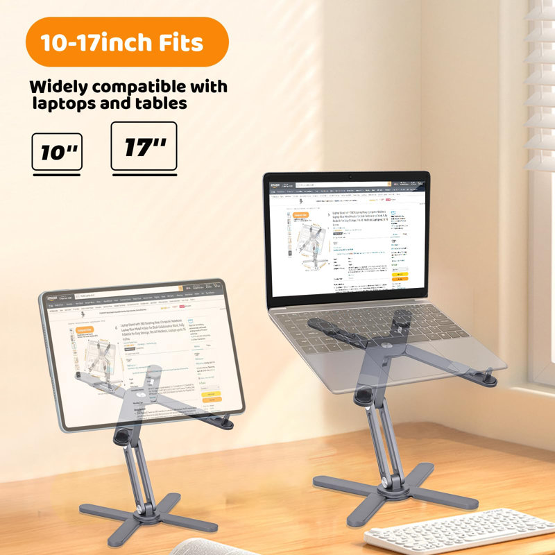 Laptop Stand Features A 360-Degree Swivel Base And Folds Completely For Easy Storage, Gray