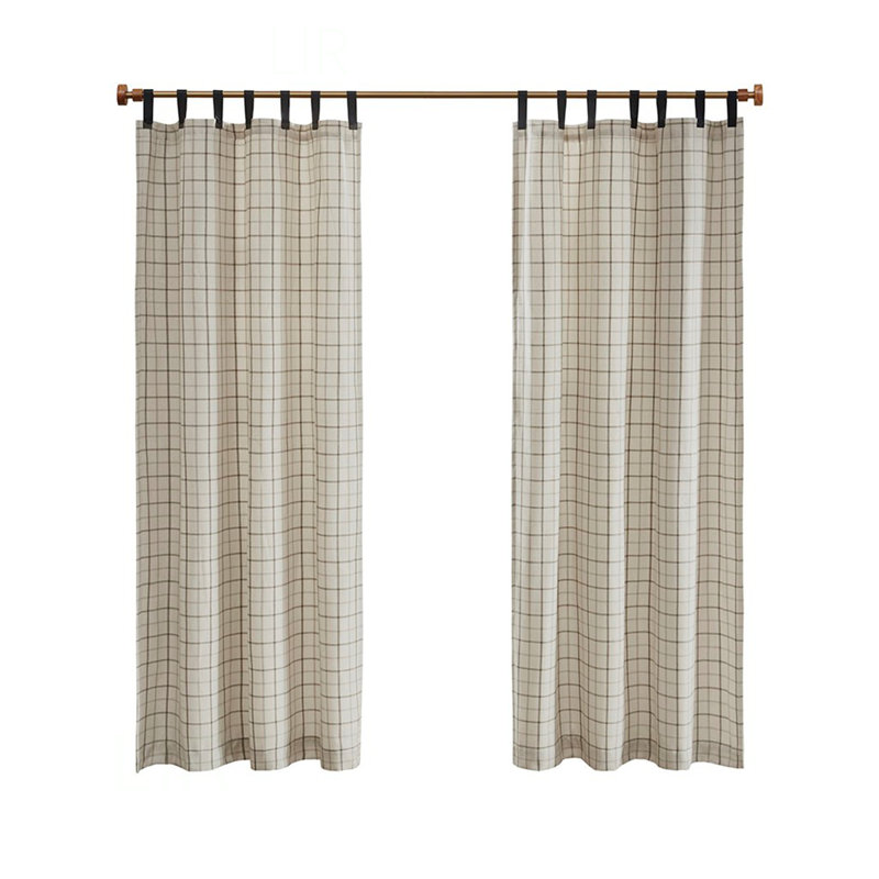 Plaid Faux Leather Tab Top Curtain Panel With Fleece Lining For Thermal Insulation And Privacy