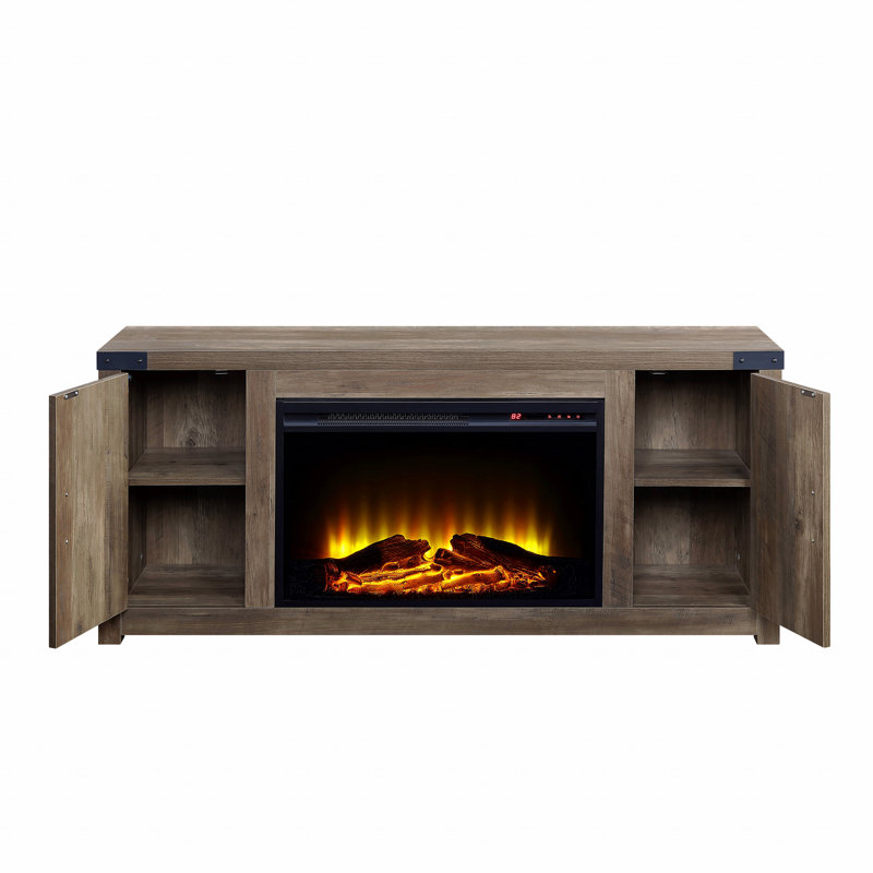 Rustic Oak Finish Fireplace With 2 Storage Drawers, 25" H x 54" W x 12" D
