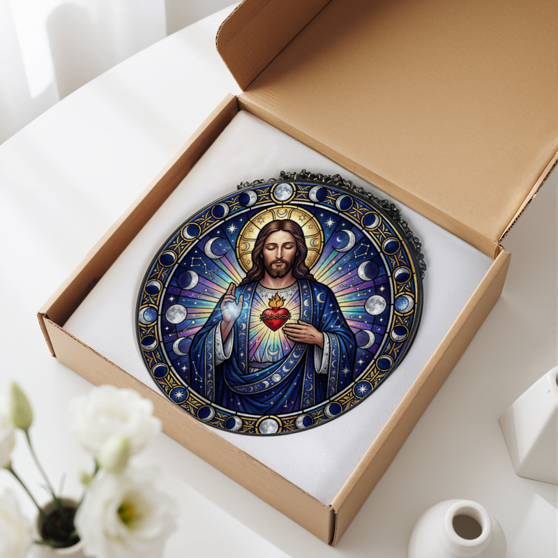 Panneau de vitrail Sacred Heart - 7,8H, H 7,8 po
