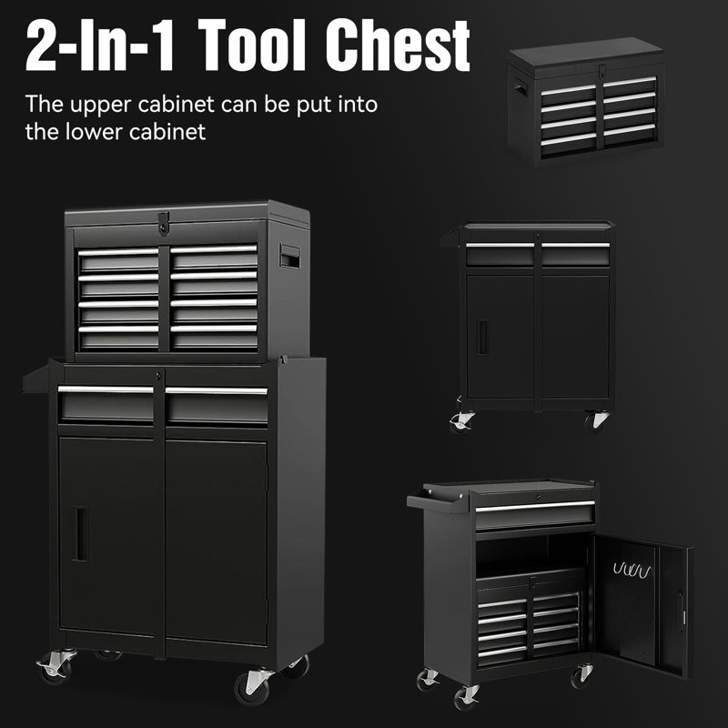 Coffre à 5 outils avec boîte détachable et revêtement anticorrosion pour atelier de rembourrage isolant, Noir