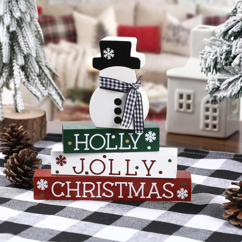 Décorations de Noël - 4 panneaux de bois en bloc - Décorations de Noël classiques pour la maison
