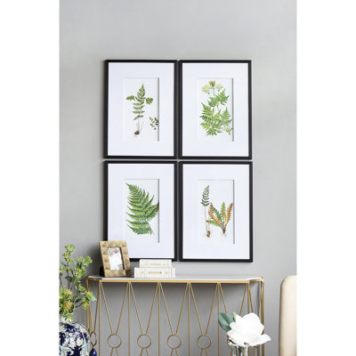 Ensemble de 4 paniers muraux en forme de fougère botanique, noir et blanc, 20 po x 28 po, pour le salon, le vestibule, élégant et classique