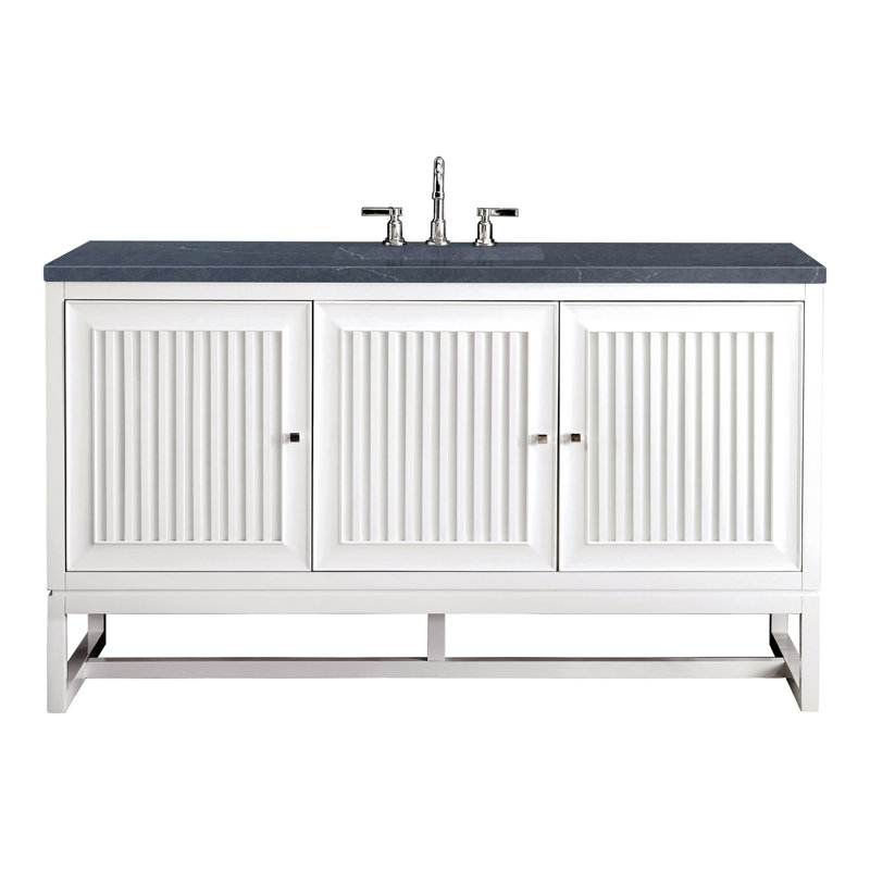 Athens 60'' W Single Vanity, Charcoal Soapstone, Glossy White, 8" Widespread