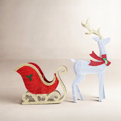 5' Lighted Reindeer with Sleigh Set
