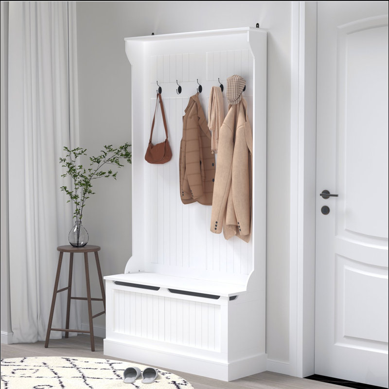 Entryway Bench with Standing Coat Rack, Hall Tree with Shoe Storage Bench, Entryway Organizer with 5 Hooks