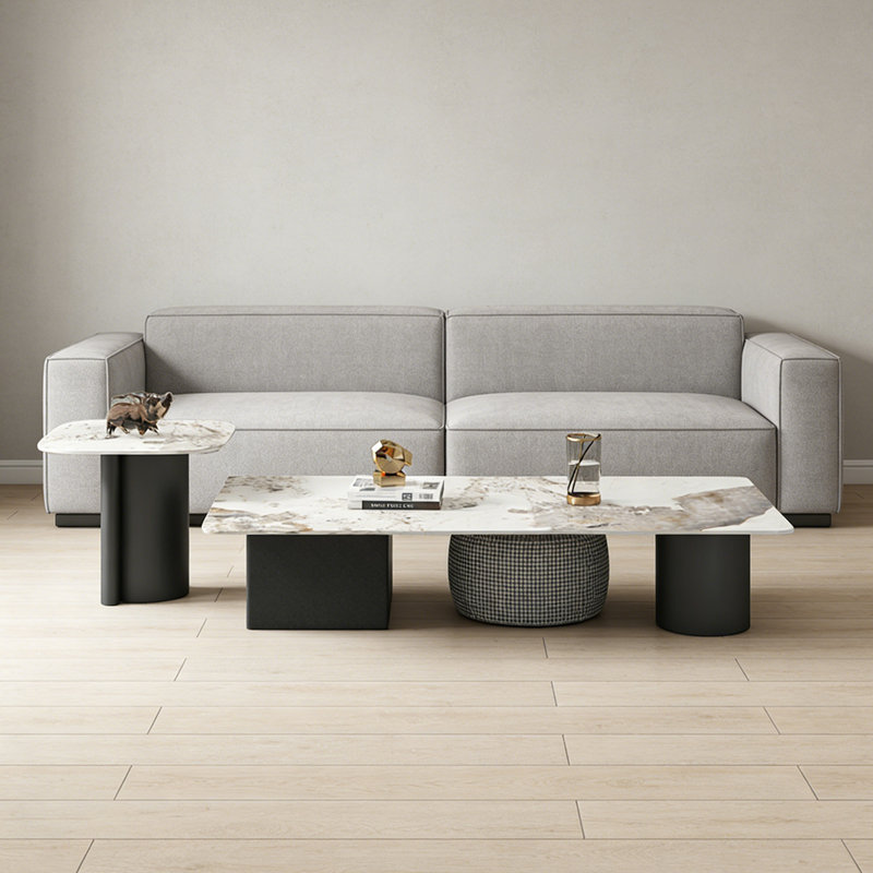Modern Rectangle Home Slate Coffee Table Set, White/Gray, 13.77" H x 55.11" L x 27.55" W