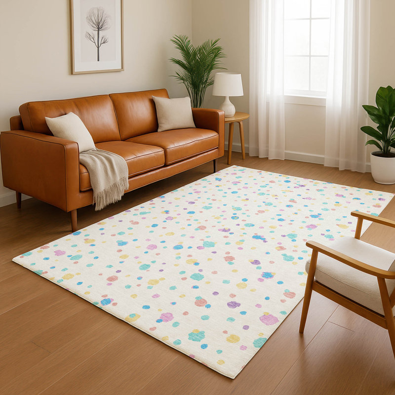 Tapis géométrique Villers AMF2518 de qualité supérieure, lavable à la machine, Ivory, 10 pi x 14 pi