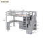 Petit lit plateforme mezzanine simple en pin gris avec bureau intégré en L et rangement